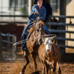 MI217300-Kelso cowgirl Lacey Wilcox and her 11yo mare 'Peekaboo' stop the clock in 4.65 secs for second place in section 7 of the Breakaway Roping contest