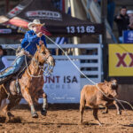MI217523-2022 Mount Isa Mines Rodeo All Round Champion Cowboy Campbell Hodson in action in the Rope and Tie event