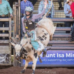 MI217569-Jericho cowboy Jimmy Mc Clelland wins the Junior Bull Ride title with a two head aggregate score of 141pts