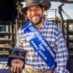 MI220004-Pitta Pitta man and Territorian cowboy Jason Craigie wins the Bareback contest with a 67pt ride at the inaugural Mount Isa Mines Indigenous Rodeo